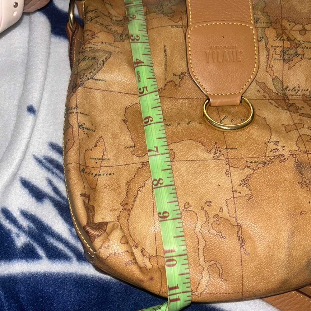 Alviero Martini 1A Classe Geo World Map Shoulder Bag Purse Coated Canvas Leather - Picture 11 of 16